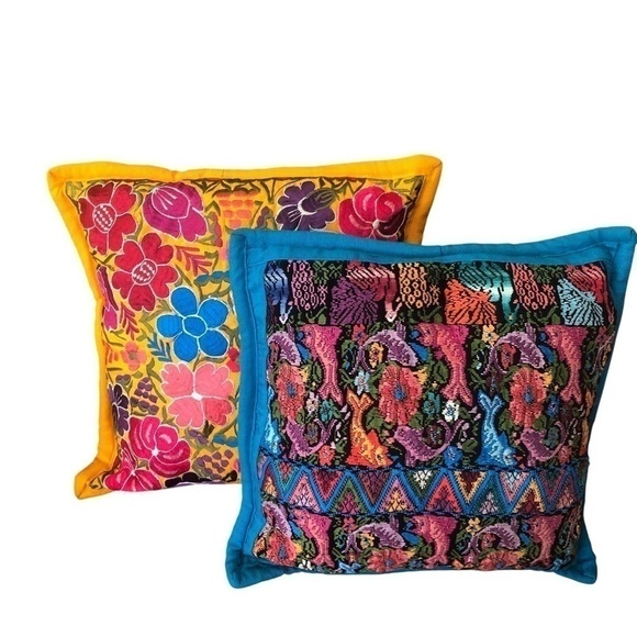 Modern Two Decorating Accent Multi Colorful Embroidered Square Throw Pillow - Picture 13 of 13